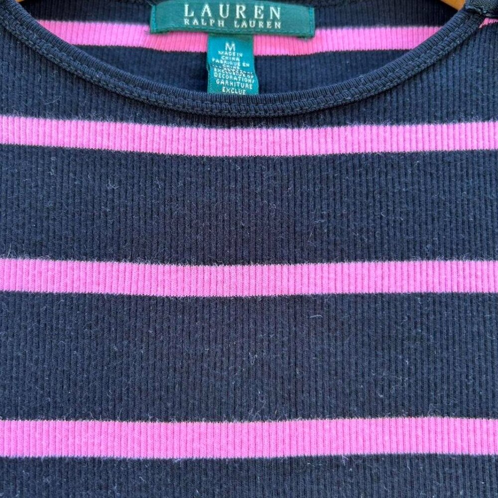 Y2K vintage pink and black striped Ralph Lauren shirt tight fit fairy core 00s - Picture 2 of 6